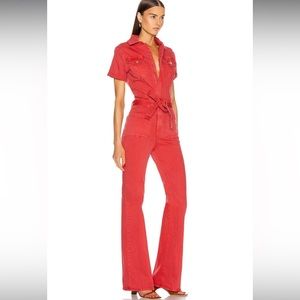 FRAME Le Bardot Jumpsuit in Cherry - Size Large